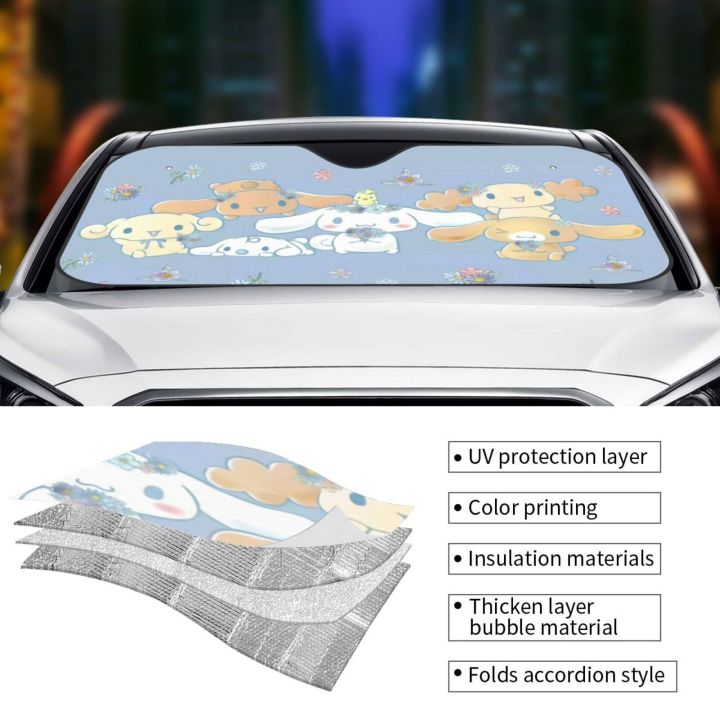 sanrio-cinnamoroll-ที่บังแดดแผ่นกรองแสงติดรถยนต์รถพับได้บังแดดที่บังแดดหน้ารถสะท้อนแสงกระบังแสง