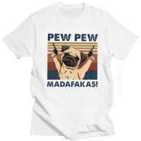 Humor Pew Pew Madafakas T Shirt Men Pure Cotton Awesome T-Shirt Vintage Funny Pug Dog Tee Shirt For Male Homme Clothing Gift