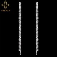 TREAZY Simple Rhinestone Crystal Tassel Long Earrings for Women Shining Wedding Party Hanging Dangle Earrings Bridal Brincos