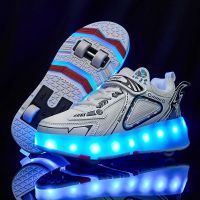 【My skateboard shoes】เด็กสูงสี่ล้อรองเท้าผ้าใบติดไฟไฟ Led Roller สเก็ตรองเท้าเด็กรองเท้าลำลองเด็กหญิงเด็กชาย USB ชาร์จ