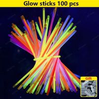 100pcs Party Fluorescence Glow Sticks Bracelets Fun Necklace Neon For Wedding Birthday Concert Supplies Colorful Bright Lights