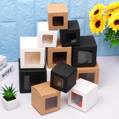 【YF】❀☂  10Pcs White/black/Brown kraft Window Packing Boxes with pvc window for Candy/Cake/Soap/Cookie/Cupcake Display