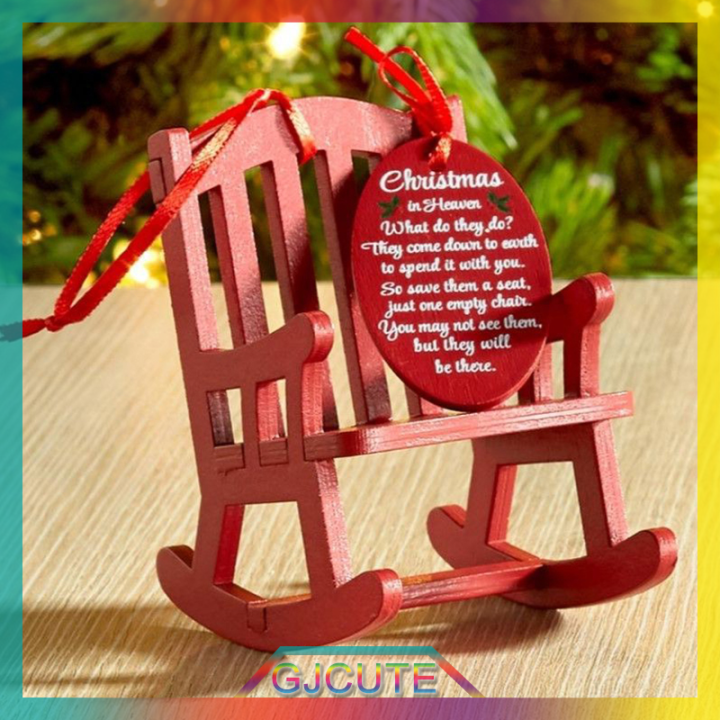 gjcute-เครื่องประดับอนุสรณ์คริสต์มาสมินิเก้าอี้โยกไม้ที่มีป้ายแท็กที่มีความหมาย