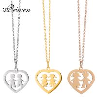 【CW】Fashion Figure Boy &amp; Girl in Heart Pendant Necklace Stainless Steel Children Kids Necklace Gold Silver Color Chain Charm Choker