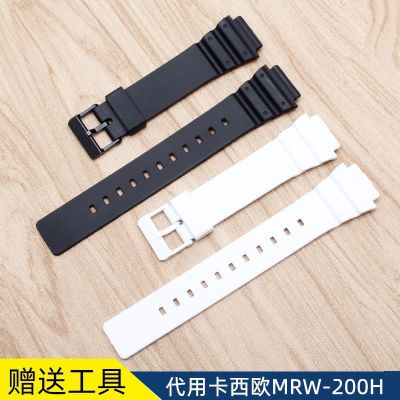 สายเรซิ่นแบบสปอร์ตแทน Casio MRW-200H/S300H W-800 สายนาฬิกาซิลิโคนนาฬิกาสีดำขนาดเล็ก