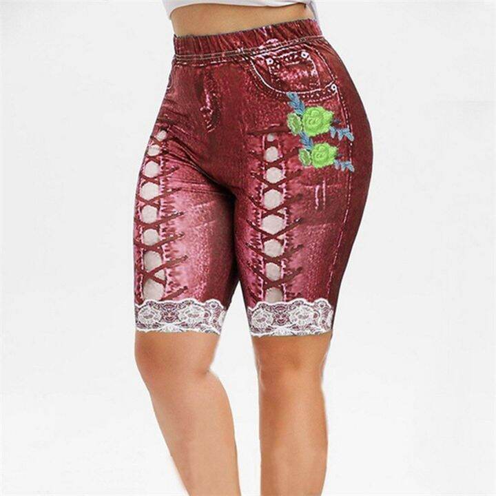 short-leggings-womens-vintage-cowboy-printed-leggings-shorts-high-waist-slim-fit-sporty-pants-faux-denim-shorts