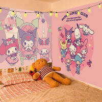 Hello Tapestry น่ารัก Melodyed แขวนผ้าตกแต่ง Kuromis สาวหอพัก Wall Mount พื้นหลังผ้า Cinnamoroled