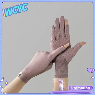 Thin Women Breathable Stretch Resistant Embroidered Mittens Sunscreen  Gloves Anti UV Driving Glove