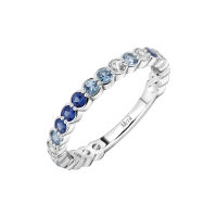 Merii แหวนเงินแท้ 925 ชุบโรเดียม ประดับเพชร CZ โทนสีน้ำเงิน ดีไซน์แหวนแถว : แหวนเพชร CZ Candy Land 225R0155-03
