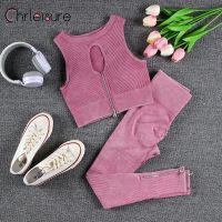 【YD】 CHRLEISURE 1/2PCS 2022 Seamless Set Gym Crop Top Scrunch Leggings Workout Outfit Wear Suits