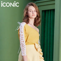 iCONiC YELLOW CHROMIUM LACE TOP #5284 เสื้อผญ เสื้อแขนยาว ผ้าไหมเทียม แต่งลูกไม้ ซีทรูช่วงแขน ร้อยริบบิ้น ใส่ได้ หน้าหลัง เสื้อแฟชั่น เสื้อไฮโซ