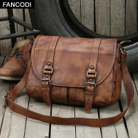 TOP☆FANCODI Vintage Genuine Leather Sling Bag Men Leather Shoulder Bag Crossbody Bag for Men Messenger Bag male Casual Boy Leisure Bag Brown Grey Coffee CSB003