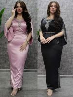 Gaun Pesta Malam Berlian Muslim Wanita Abaya แยก Vestidos ดูไบอาหรับ Tan Abaya Kaftan Lebarait Elegan