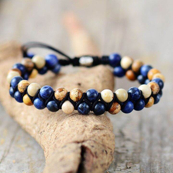 กำไลข้อมือผู้ชายตาเสือหินโอนิกซ์สีด้านสายสีดำถักกำไลมิตรภาพทำมือของขวัญแฟนหนุ่มสร้อยข้อมือมังสวิรัติพังค์