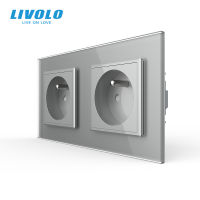 LIVOLO 16A French Standard, Wall Electric Power Double Socket Plug, Crystal Glass Panel,C7C2FR-11121315, no logo