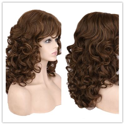 Suq Classic Curly Wig Hair Synthetic Natural For Women Cosplay Brown With Blonde Heat Resistant Daily Wigs