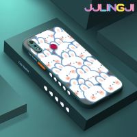 Jjlingji เคสสำหรับ Realme 3 3i 3 Pro,เคสมีน้ำค้างแข็งโปร่งใสกระต่ายน่ารักเต็มหน้าจอรูปแบบเคสขอบสี่เหลี่ยมด้านข้างแข็งลายกล้องปลอกซิลิโคนกันกระแทกเคสนิ่ม