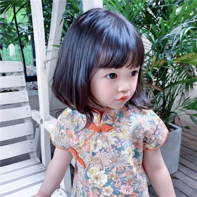 [COD]สินค้าเฉพาะจุด ชุดกี่เพ้าเด็กผู้หญิง 2022 เสื้อผ้าเด็กใหม่ ชุดเจ้าหญิงย้อนยุคสไตล์จีนสำหรับเด็ก เดรสสาวน้อยลายดอก 90-150 หลา