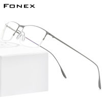 FONEX แว่นตาโลหะผสมไททาเนียมสำหรับผู้ชาย,แว่นตาทรงสี่เหลี่ยมกรอบครึ่งขอบไร้กรอบใหม่ปี2022น้ำหนักเบาสไตล์เกาหลีทรงสี่เหลี่ยมผืนผ้าแว่นตาสวยงาม8101