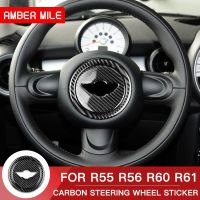 AMBERMILE For Mini Cooper Clubman R55 R56 Countryman R60 R61 Accessories Carbon Fiber Sticker Interior Steering Wheel Stickers