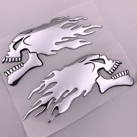 【cw】 FASP 2Pcs/Pair  Silver fire 3D  Ghost Skull Head Auto Motorcycle Car Sticker Emblem Decals