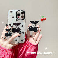 Ins Black Cherry Holder Case สำหรับ iPhone4promax เคสซิลิโคนสีขาวสำหรับ iPhone13 เวอร์ชั่นเกาหลีกรณีแฟชั่นสำหรับ iPhone11Promax