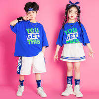 เด็ก Hip Hop Blue Crop T เสื้อกางเกงขาสั้นสีขาวกระโปรง Mini สำหรับสาว Boy Jazz Dance ชุดเครื่องแต่งกายเชียร์ลีดเดอร์ชุด Clothes