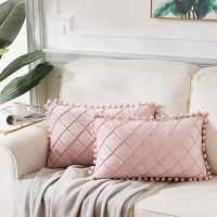 Inyahome Solid Color Velvet Decorative Pillows Case Cushion Cover with Pompom 45x45cm30x50cm Living Room Pillow Cover Cojines