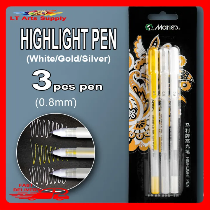 Maries highlight pen 3pcs pen set 3colors (White/Gold/Silver) | Lazada PH