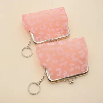 1pc Fashionable Miniature Leather Pouch Pink Bag Charm Coin & Key Purse