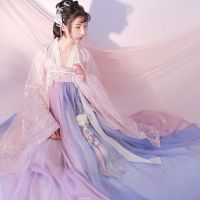 2022 spring and summer new Hanfu cherry blossom big-sleeved shirt female students waist ancient costume tube top skirt super fairy