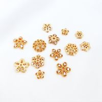 [LDMD] 6PCS 14K Gold Plated Brass with Ziron Flower Beads Caps High Quality Diy Jewelry Accessories