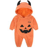 Baby Halloween Costume Boy Girl Romper Autumn Winter Pumpkin Bat Clothes for Infant Toddler Orange Hood Fleece Overall 3-24M