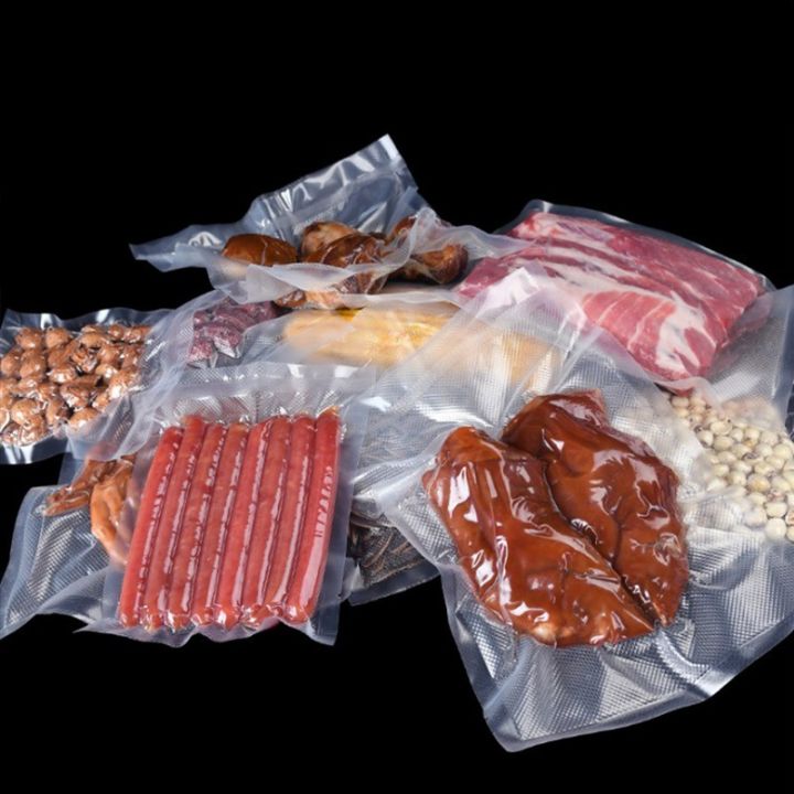 in-stock-ถุงสูญญากาศลายตาข่ายถุงสูญญากาศอาหารใสลูกชิ้นเนื้อผลิตภัณฑ์แช่แข็งถุงบรรจุภัณฑ์พลาสติกสูญญากาศ