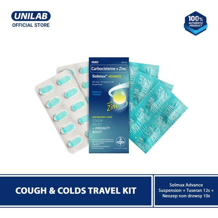 COUGH & COLDS TRAVEL KIT: Solmux Advance Suspension, Tuseran Forte 12s ...