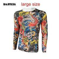 Fashion Mens Fake Tattoo T-shirts Long Sleeve Elastic Modal Thin All Over Print O-Neck Tattoo Shirts Women Halloween Clothing