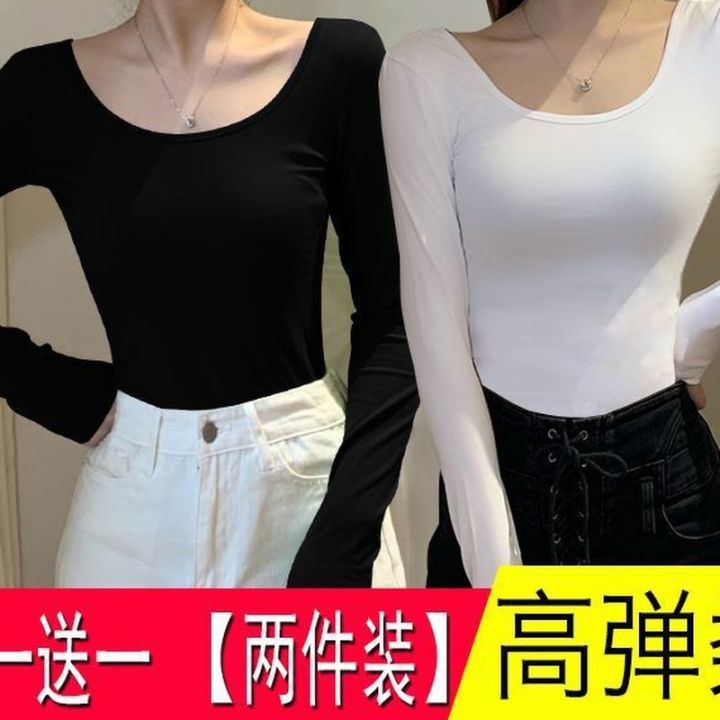 เดี่ยว-เสื้อ-bottoming-คอสีสองชิ้นพร้อมเสื้อเชิ้ตแขนยาวผู้หญิงฤดูใบไม้ผลิและฤดูใบไม้ร่วงสไตล์เกาหลีสลิมมิ่งผู้ผลิตเสื้อผ้า