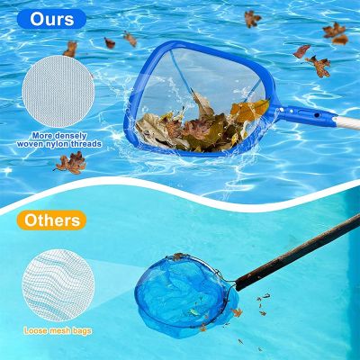 Nylon Fine Mesh Pool Cleaning Tools with Telescoping Aluminum Pole and Nylon Medium Fine Mesh Cleaning Tool to Remove Leaves and Debris