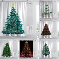 3D White Shower Curtain Large Christmas Tree Pattern Waterproof Polyester Bathroom Tub Screen Decoration Shower Curtain