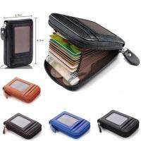 Men Women Genuine Leather Wallet Credit Card Holder Blocking Protable Mutil Pocket Zipper Purse