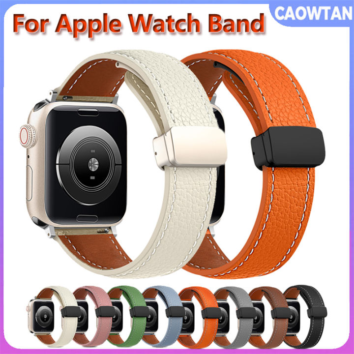 Leather Magnetic Buckle Strap for Apple Watch 9 8 7 45mm 41mm Ultra ...