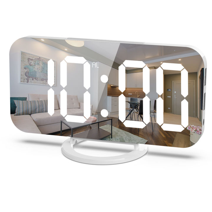 led-กระจกนาฬิกาตั้งโต๊ะนาฬิกาปลุกดิจิตอล-snooze-แสดงผลเวลากลางคืนไฟตั้งโต๊ะ-usb-นาฬิกาปลุกของขวัญตกแต่งบ้านสำหรับเด็ก