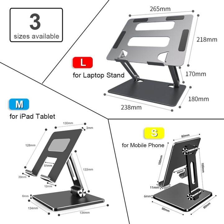 ขาตั้งโต๊ะแล็ปท็อปพับได้แท็บเล็ตโน้ตบุ๊คแบบพกพาที่จับโทรศัพท์มือถือที่วางอะลูมินัมอัลลอยแบบยกได้ใช้ได้กับ9-7-17-3นิ้ว