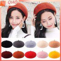 QIAO สีทึบทึบ หมวกเบเร่ต์ขนสัตว์ ขนสัตว์หนาขึ้น อบอุ่นและอบอุ่น หมวกจิตรกรหญิง แข็งและแข็งแรง อุปกรณ์เสริมเสริม หมวกเบเร่ต์ศิลปิน หญิงหญิงหญิง