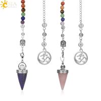 ZZOOI CSJA Natural Stone Cone Pendulums Crystal 3D Buddha 7 Chakras Chain Reiki Pendulum for Dowsing Pendule Radiestesia Pendulo G251