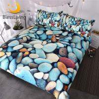 【hot】№◇ BlessLiving Beach Stones Set 3-Piece Colorful Duvet Cover Printed Vivid Bed Bedspreads