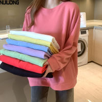 NIJIUIDNG 2020 Autumn Long Sleeve Casual Cotton Tops Womens Solid Loose O-Neck Pullover Polyester Student Sweatshirts Female