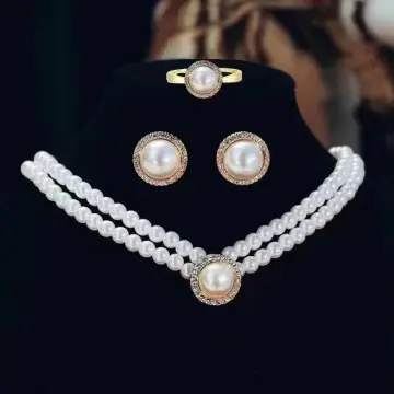 White pearl necklace sale and earring sets