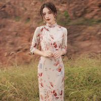 Cheongsam 2021ใหม่ระดับไฮเอนด์ย้อนยุคที่สง่างามที่ดีขึ้นชุดฤดูใบไม้ร่วงทุกวันแขนยาวหญิงสาว