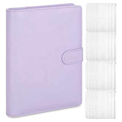 A5 Leather Notebook Binder with 16Pcs A5 Plastic Binder Pockets, Budget Envelope System,A5 Budget Planner Binder Cover